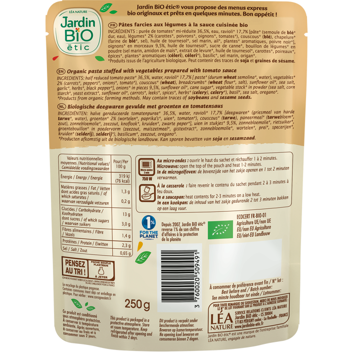 Boho Cosmetics Ravioli Aux Légumes Bio - Sachet Express - Jardin Bio Étic