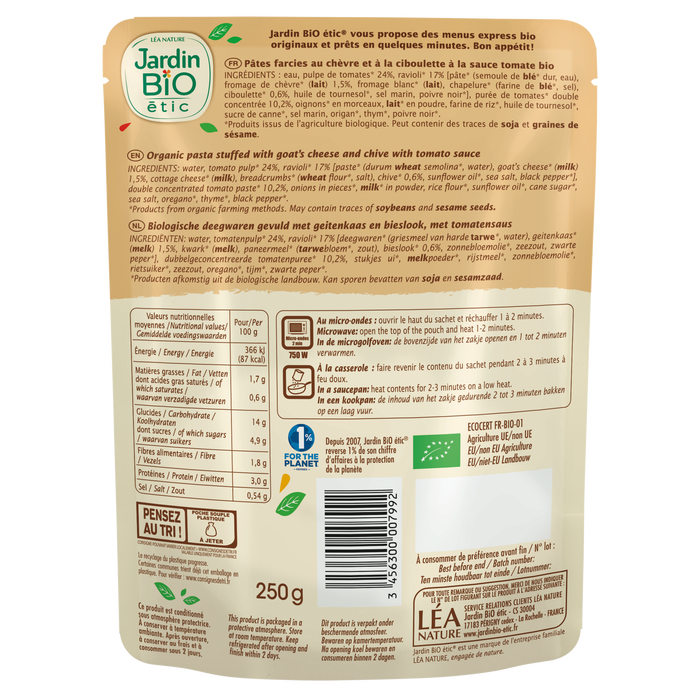 Boho Cosmetics Sachet Repas Ravioli Chèvre Et Ciboulette - Jardin Bio Étic