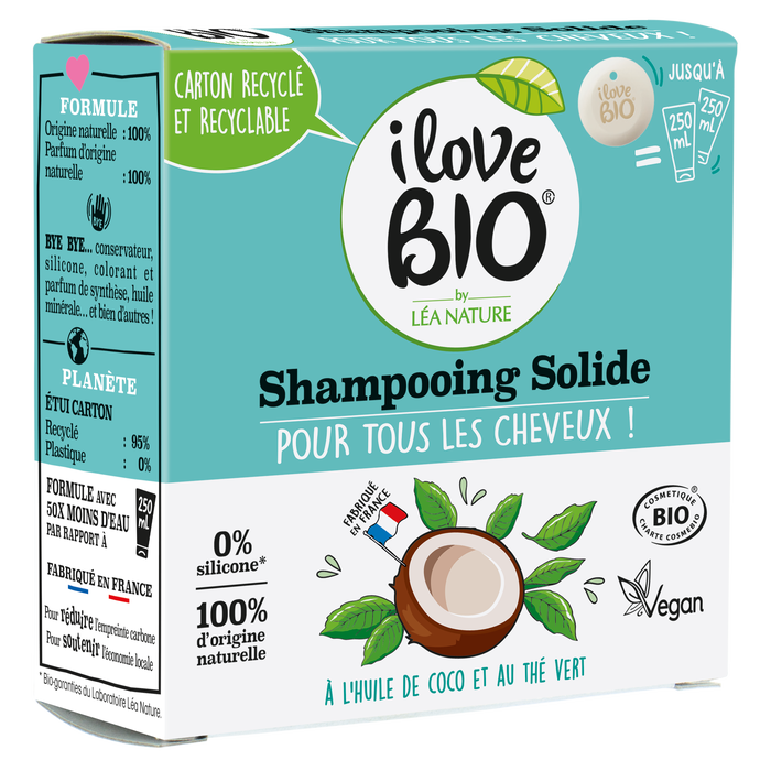 Boho Cosmetics Shampooing Solide Pour Tous Les Cheveux à L'huile De Coco & Thé Vert 65g - I Love Bio
