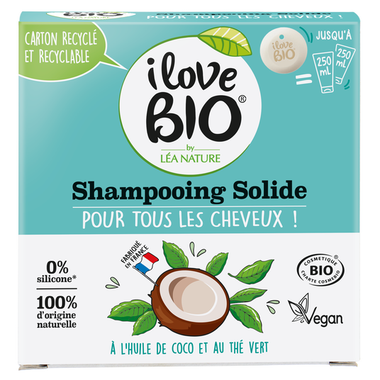 boho cosmetics Shampooing solide pour tous les cheveux à l'huile de Coco & Thé Vert 65g - I Love Bio