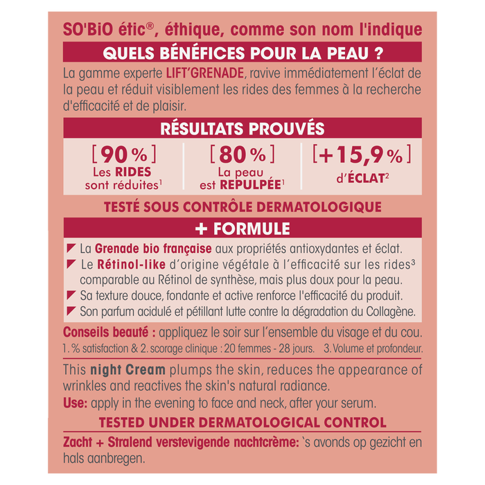 Boho Cosmetics Soin Repulpant Lissant éclat Nuit Lift'Grenade - SO'BiO étic