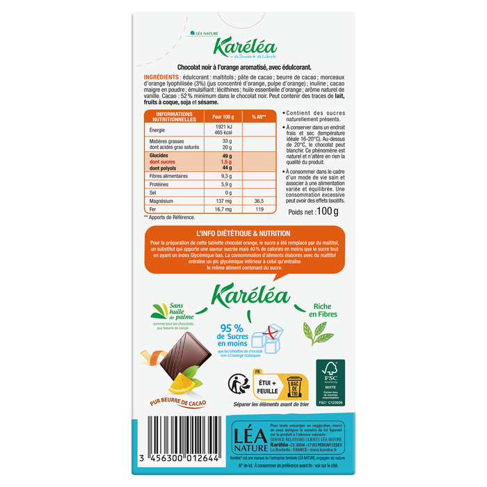 Boho Cosmetics Tablette De Chocolat Noir Orange Sans Sucres Ajoutés - Karéléa