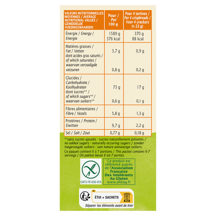 Boho Cosmetics Tartines Craquantes Avoine - Sans Gluten Et Sans Lactose - Jardin Bio Étic