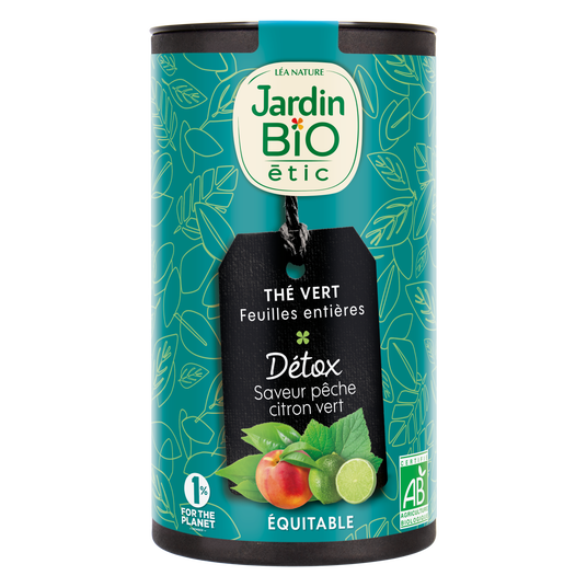 boho cosmetics Thé vert Détox saveur pêche et citron vert bio - Jardin Bio Étic