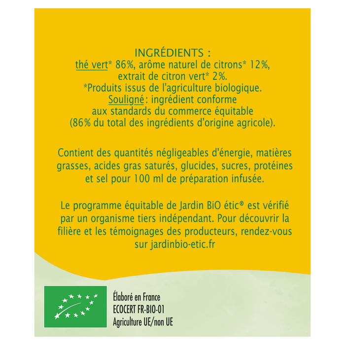 Boho Cosmetics Thé Vert Duo Citron Citron Vert Bio - Jardin BiO étic