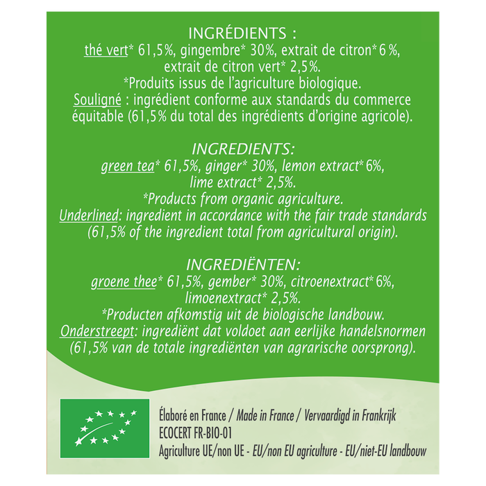 Boho Cosmetics Thé Vert Gingembre Citron Vert Bio - Jardin Bio Étic
