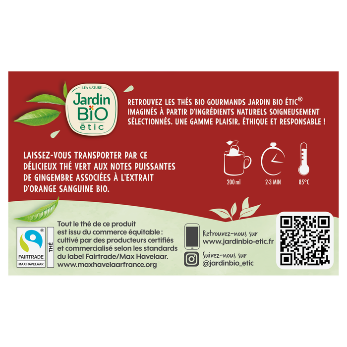 Boho Cosmetics Thé Vert Gingembre Saveur Orange Sanguine - Jardin Bio Étic