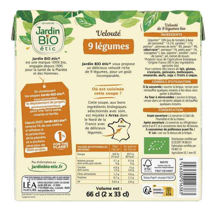 Boho Cosmetics Velouté 9 Légumes 2 X 33 Cl - Jardin BiO étic