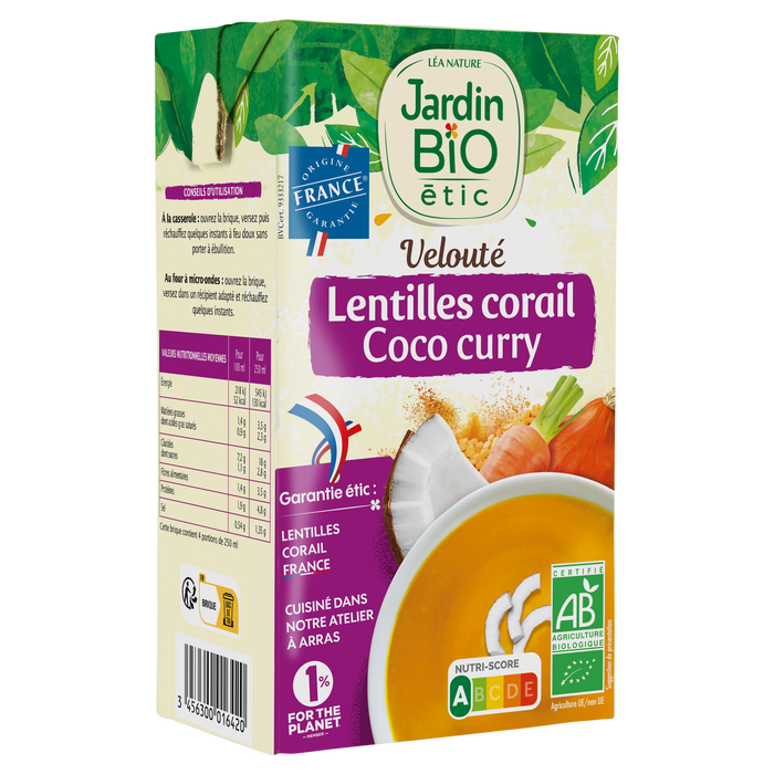 Boho Cosmetics Velouté De Légumes Lentilles Corail Lait De Coco Et Curry Bio - Jardin BiO étic