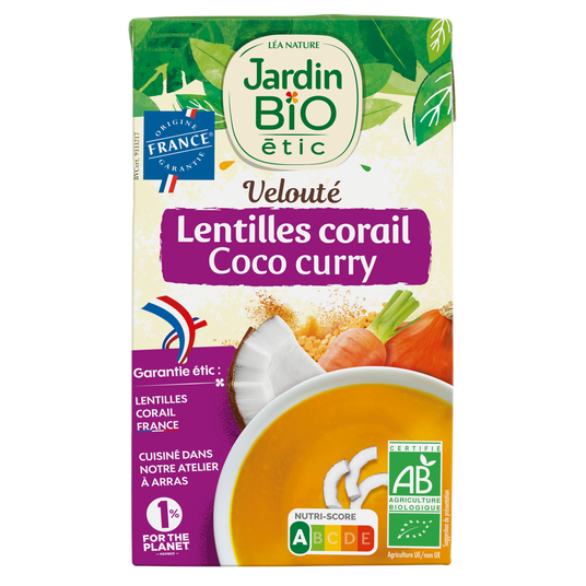 boho cosmetics Velouté de légumes lentilles corail lait de coco et curry bio - Jardin BiO étic