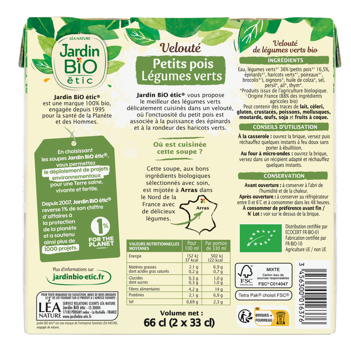 Boho Cosmetics Velouté Petits Pois Légumes Verts - Jardin BiO étic