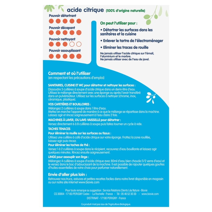 Boho Cosmetics Vente Acide Citrique Détartre & Décape - Détachants