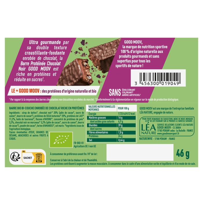 Boho Cosmetics Vente Barre Protéinée Chocolat Noir Bio - Diététique Sportive