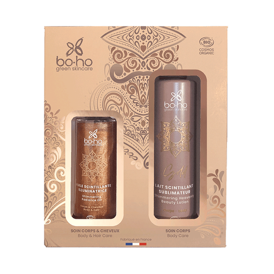 boho cosmetics Vente Coffret Lait et Huile Gold - Huiles scintillantes