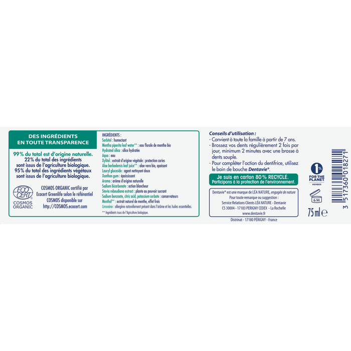 Boho Cosmetics Vente Dentifrice Protection Blancheur - Blancheur