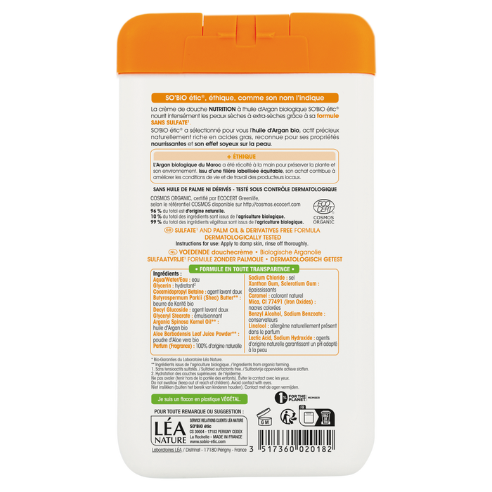 Boho Cosmetics Vente Douche Crème Nutrition à L'Huile D'Argan Bio - 450ml - Douches