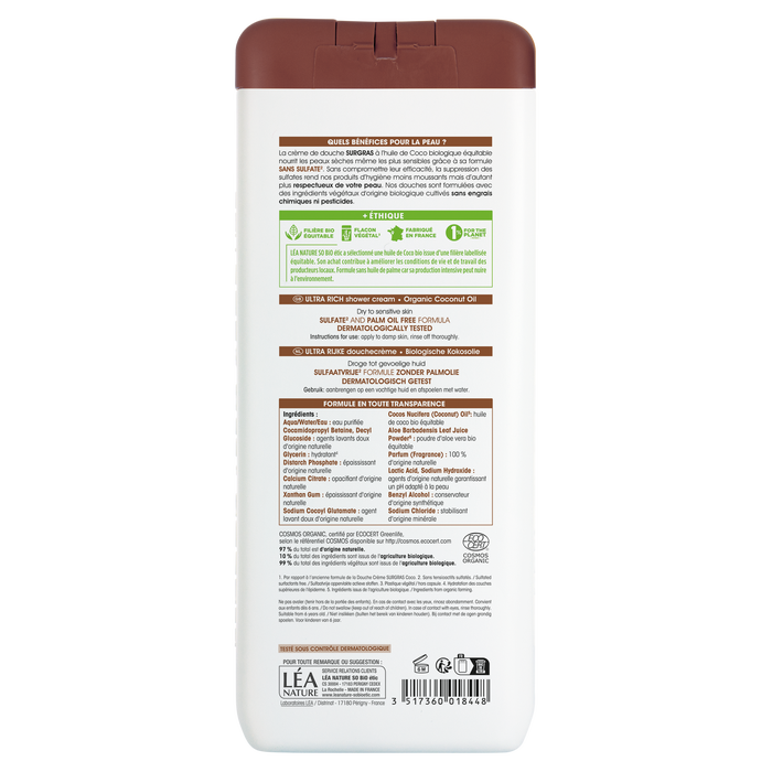 Boho Cosmetics Vente Douche Crème Surgras à L'huile De Coco Bio - 650 Ml - Douches