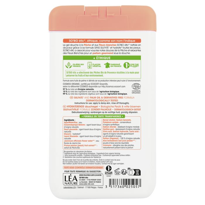 Boho Cosmetics Vente Gel Douche Hydratant Pêche Et Fleurs Blanches Bio - Douches