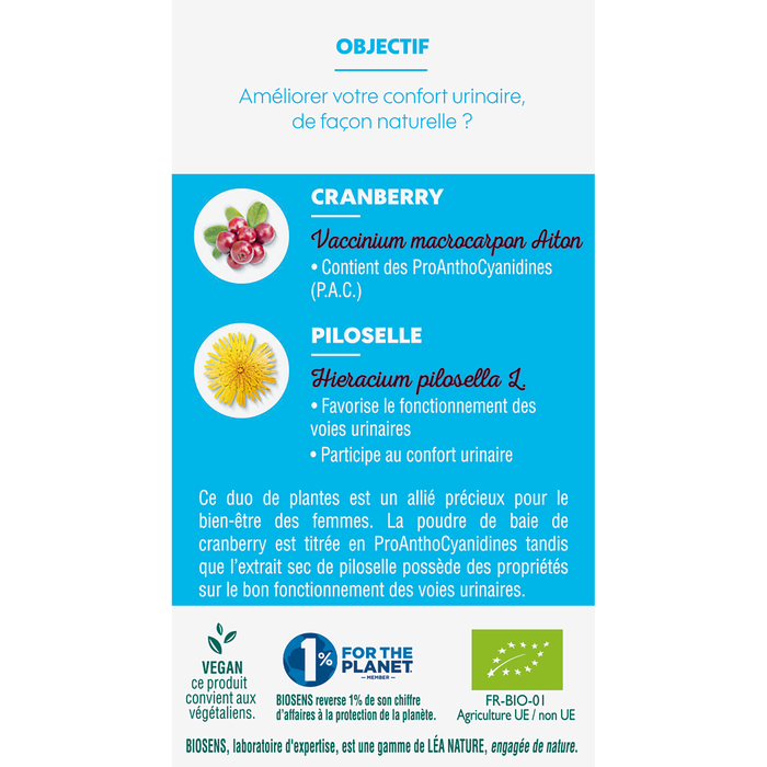 Boho Cosmetics Vente Gélule Végétale Confort Urinaire - Cranberry Piloselle - Bio - Bien-être Articulation