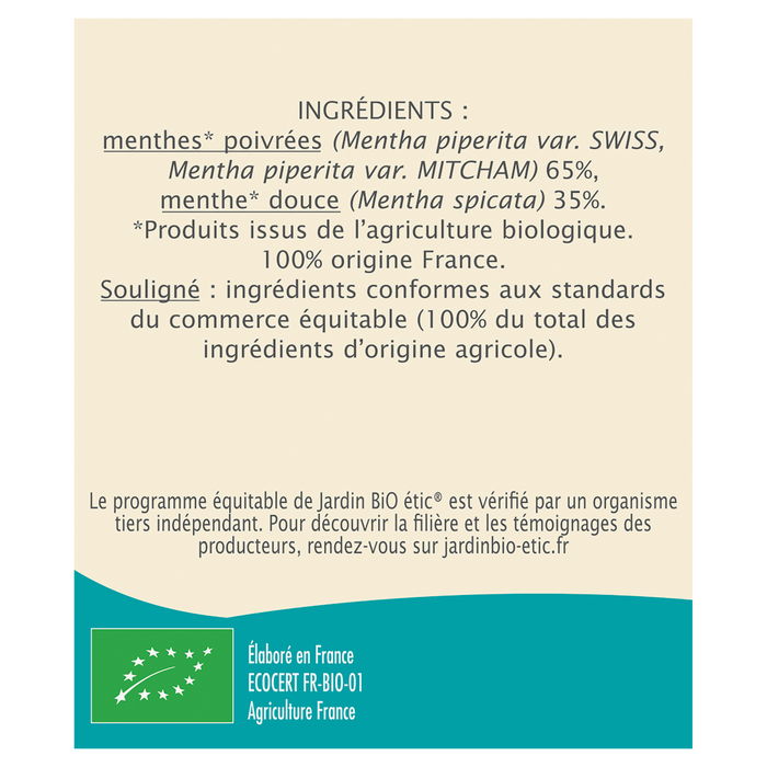 Boho Cosmetics Vente Infusion équitable 3 Menthes De France - Bio - Infusions