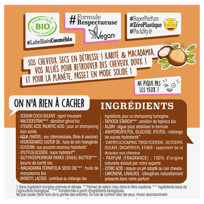 Boho Cosmetics Vente Shampooing Solide SOS Cheveux Secs à L'huile De Macadamia & Beurre De Karité - Shampooings