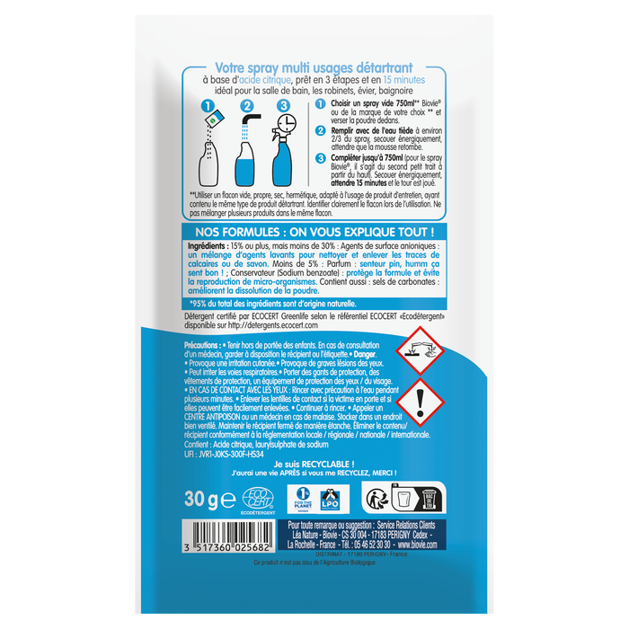 Boho Cosmetics Vente Spray à Reconstituer Détartrant - Poudre à Diluer - Multi-usages