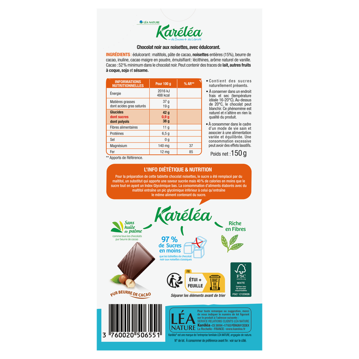 Boho Cosmetics Vente Tablette De Chocolat Noir Noisettes - Tablettes De Chocolat Et Pâtes à Tartiner