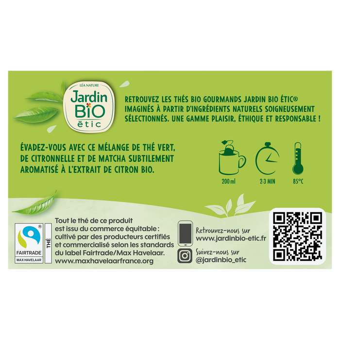 Boho Cosmetics Vente Thé Vert Equitable Matcha Citron - Bio - Thés
