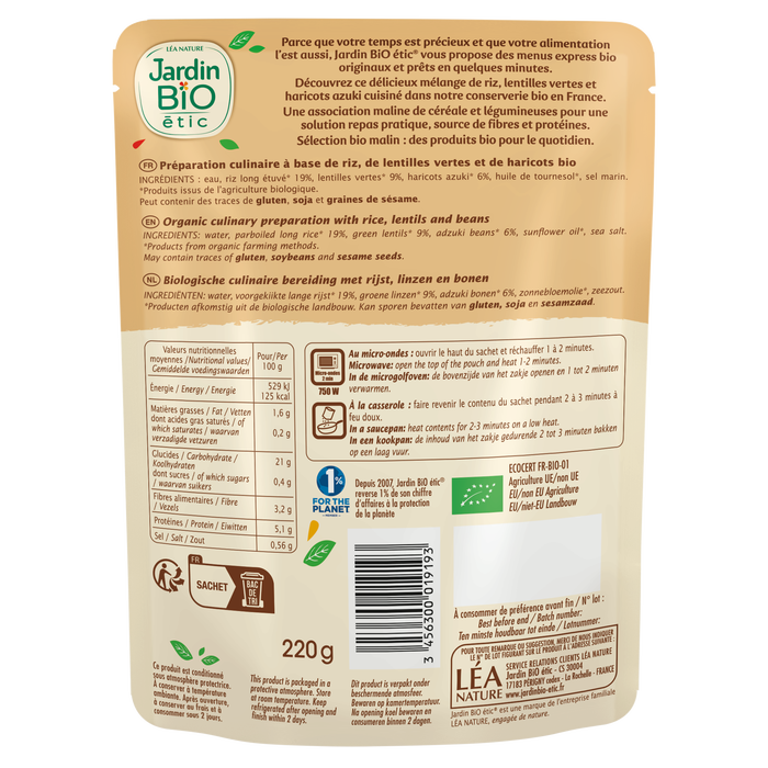 Boho Cosmetics Vente Trio Riz Lentilles Haricots - Bio - Plats Cuisinés Et Sachet Express