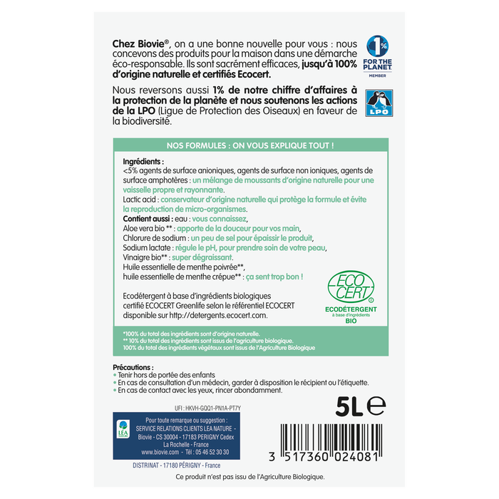 Boho Cosmetics Vente Vaisselle Et Mains Aux Huiles Essentielles De Menthe Citron Bio Super Dégraissant - Grand Format - Vaisselle Mains