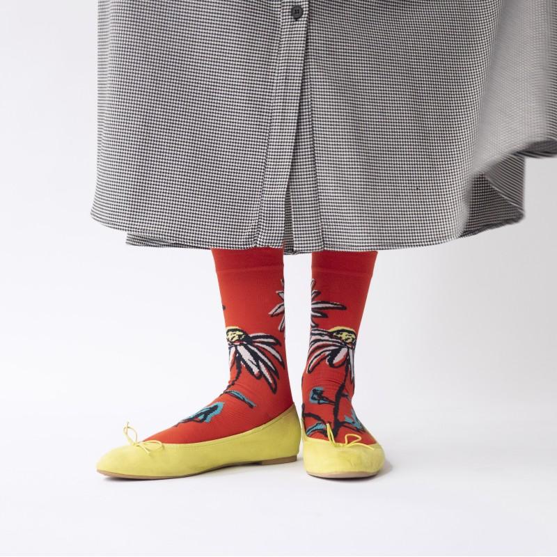 Bonne Maison Chaussette Fleur Vermillon