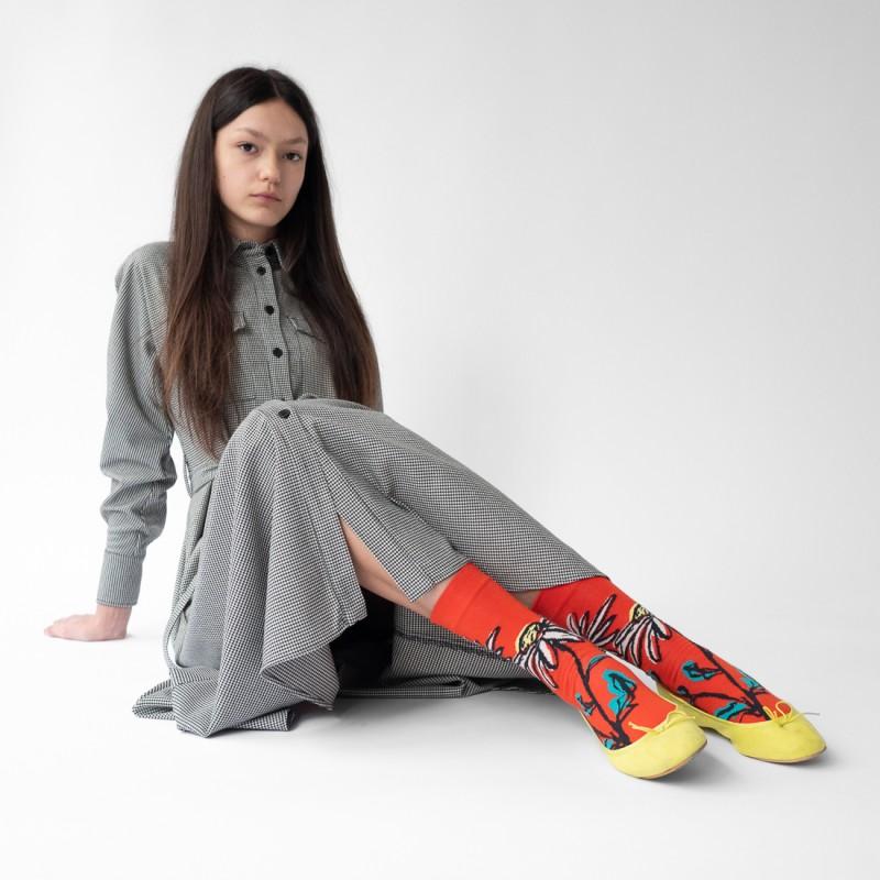 Bonne Maison Chaussette Fleur Vermillon