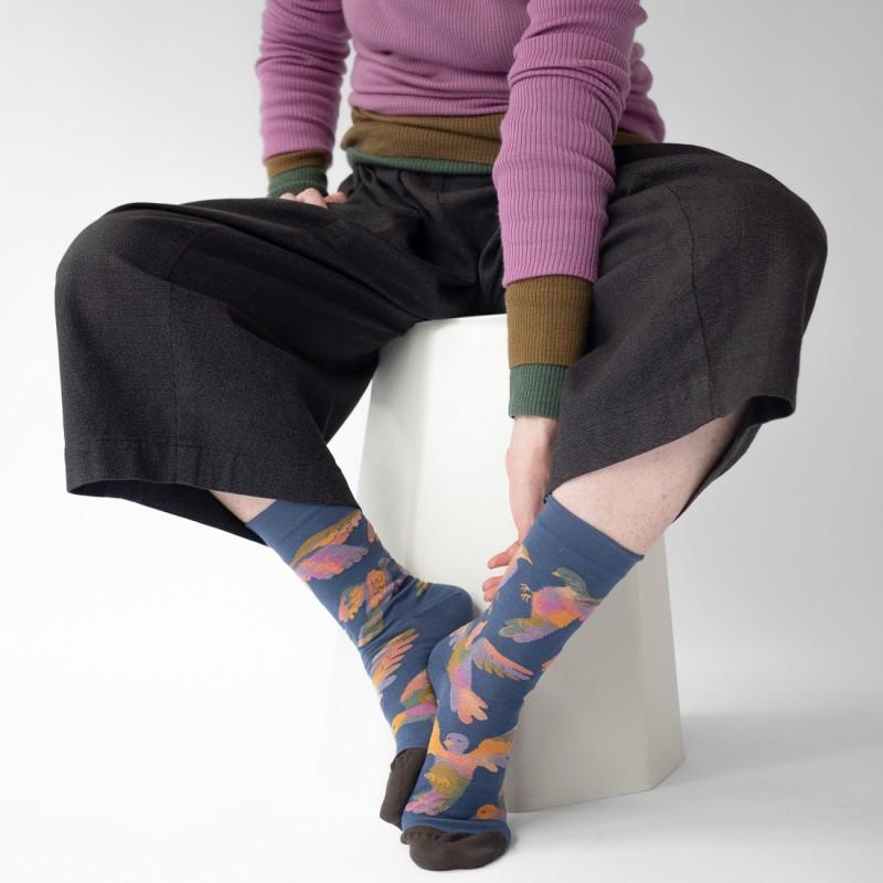 Bonne Maison Chaussette Oiseaux Denim