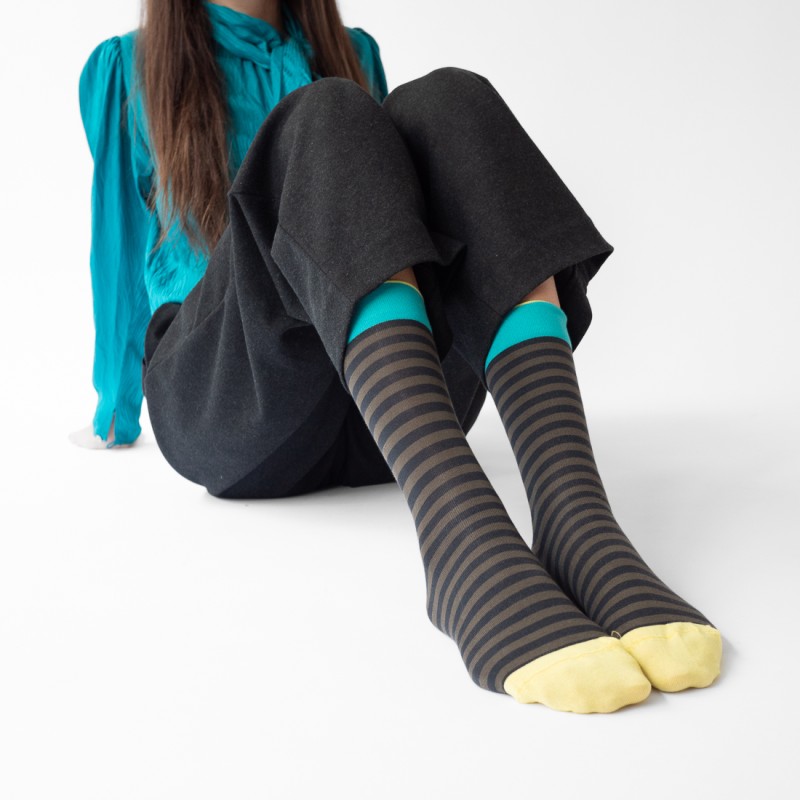 Bonne Maison Chaussette Rayure Ardoise