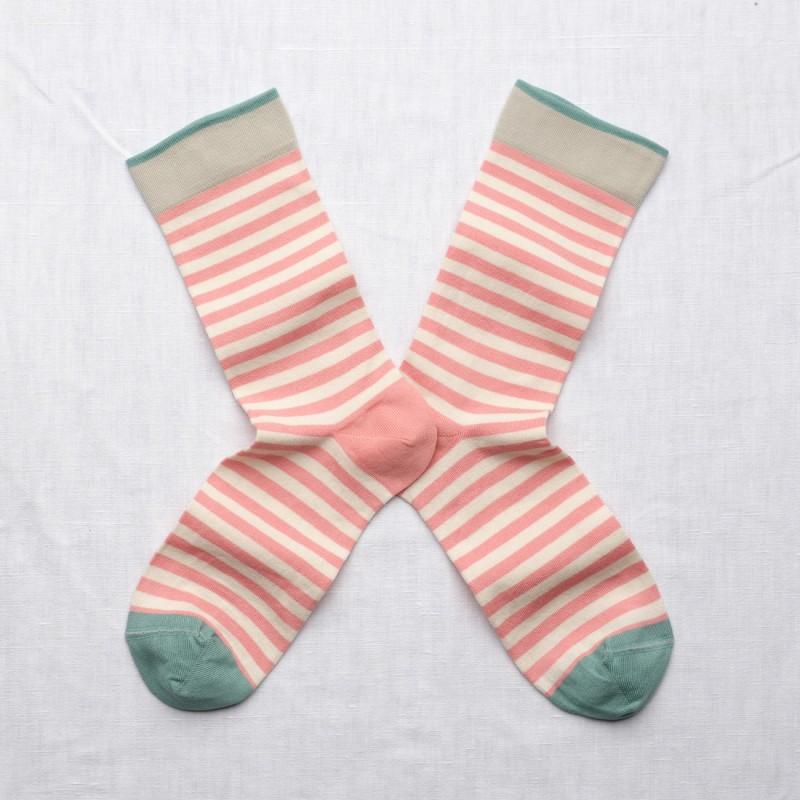 Bonne Maison Chaussettes Rayures Rose Pêche