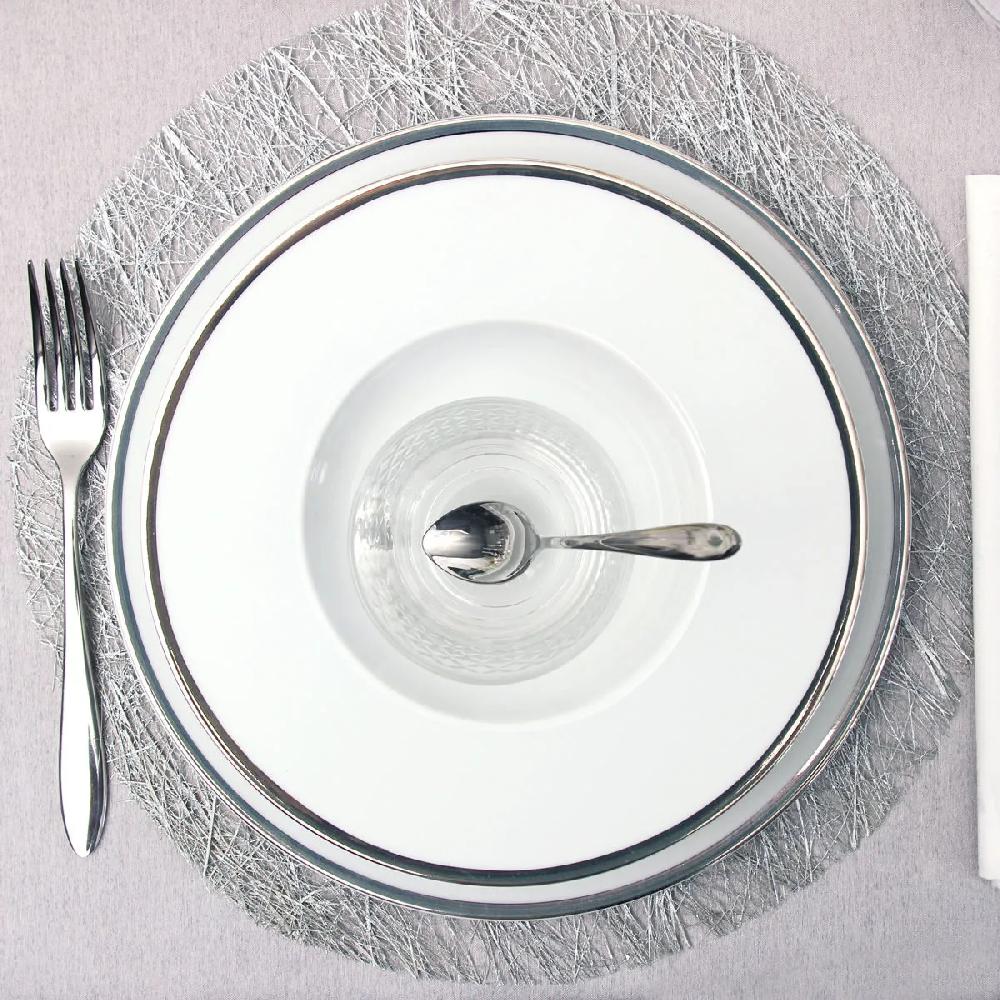 Bruno Evrard Assiette Creuse En Porcelaine Avec Filet Argent - 23cm