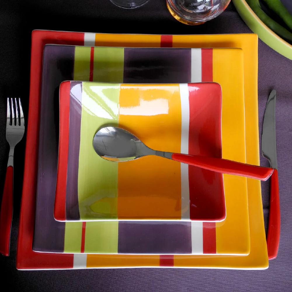 Bruno Evrard Assiette De Bienvenue Carré SALSA 30cm Faïence Colorée