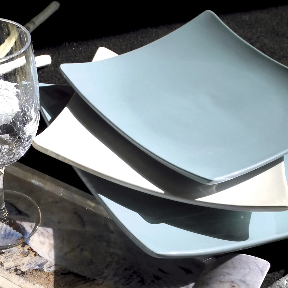 Bruno Evrard Assiette Dessert Carrée MATINE Bleu 21cm En Faïence