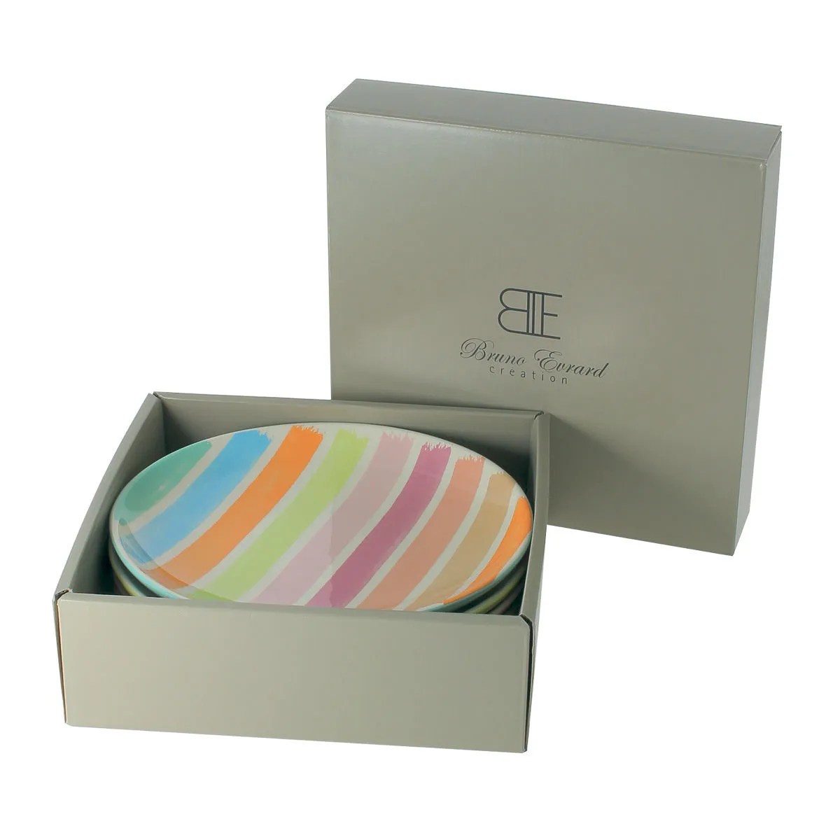 Bruno Evrard Coffret De 4 Assiettes Design à Rayures Colorés - 21cm