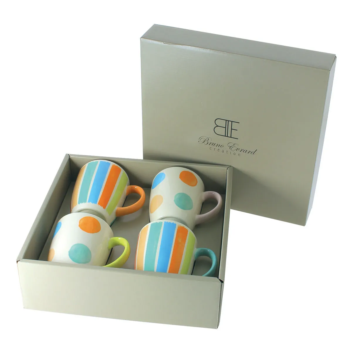 Bruno Evrard Coffret De 4 Mugs Design - Faïence Peinte à La Main