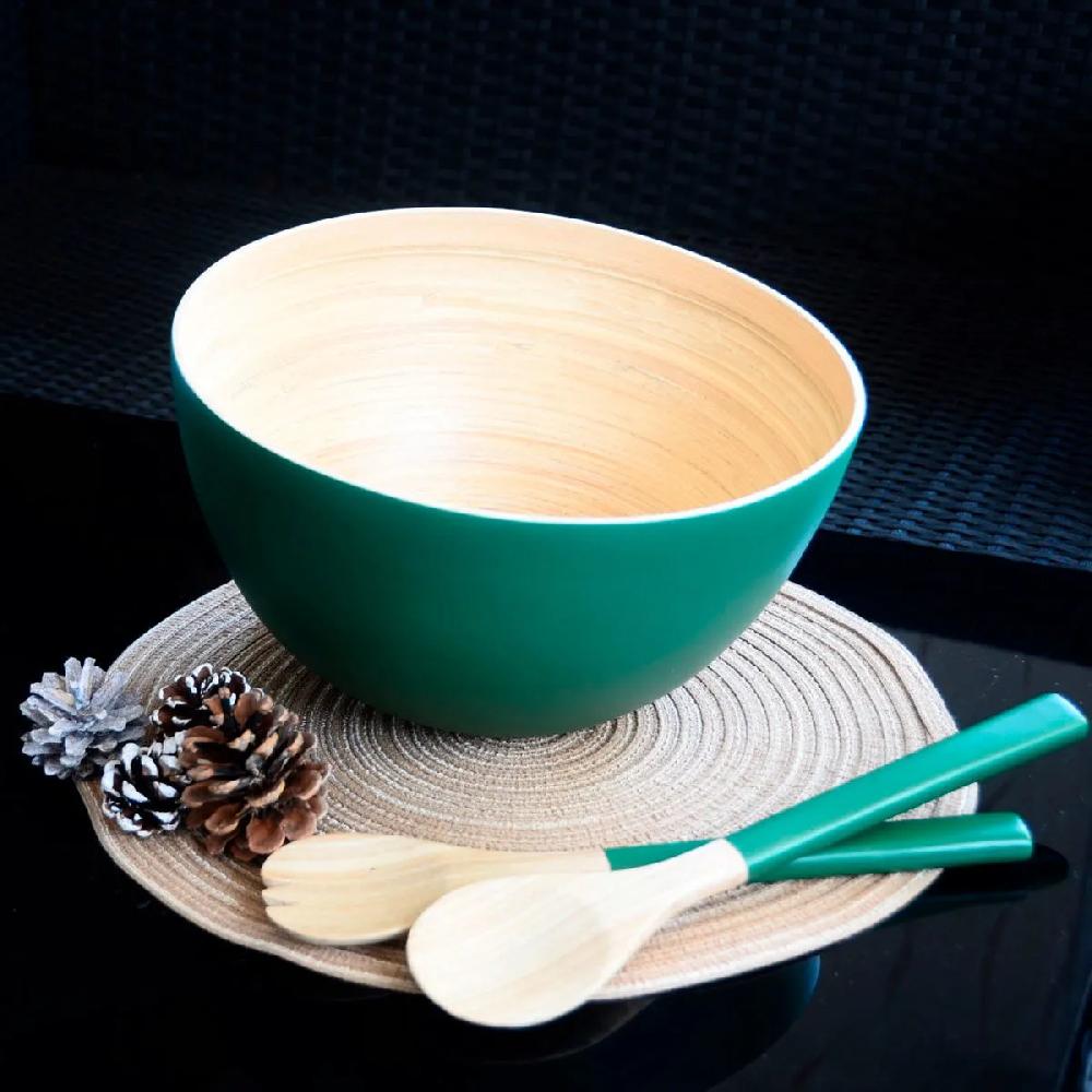 Bruno Evrard Grand Saladier En Bambou Vert Foncé 29cm - BAYA
