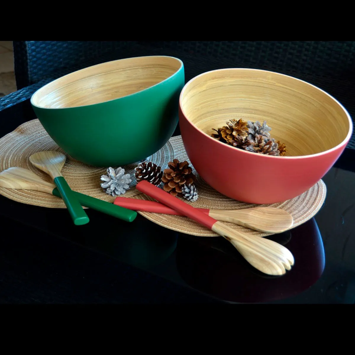 Bruno Evrard Grand Saladier En Bambou Vert Foncé 29cm - BAYA