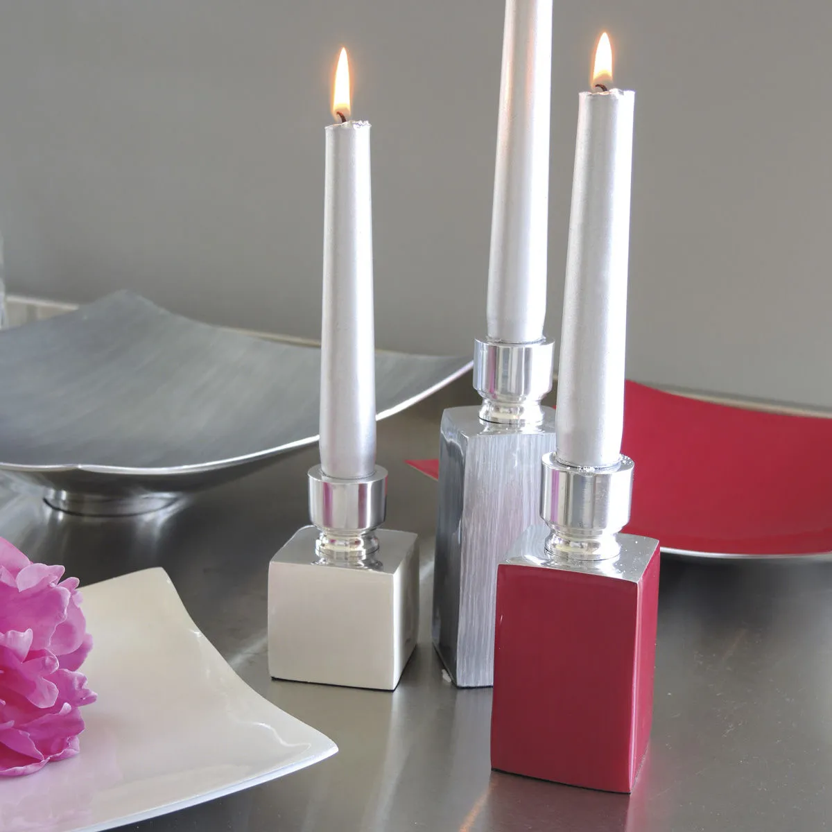 Bruno Evrard Lot De 3 Bougeoirs Colorés Design En Aluminium