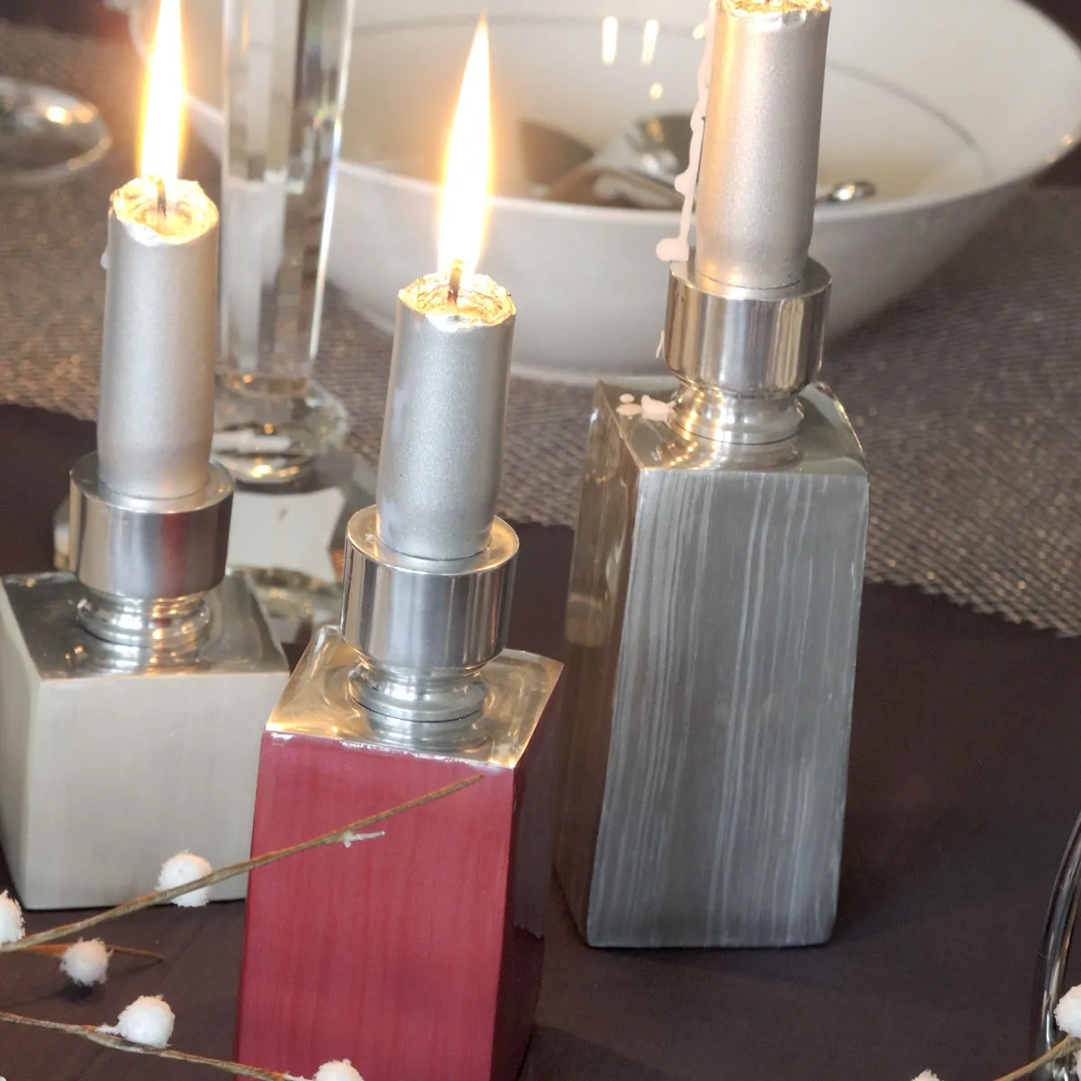 Bruno Evrard Lot De 3 Bougeoirs Colorés Design En Aluminium