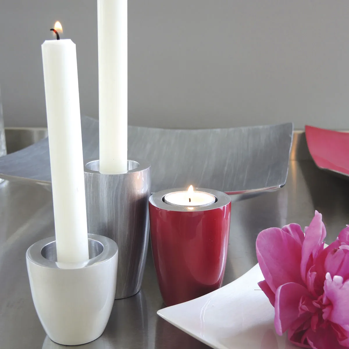 Bruno Evrard Lot De 3 Bougeoirs Design En Aluminium Et Couleur