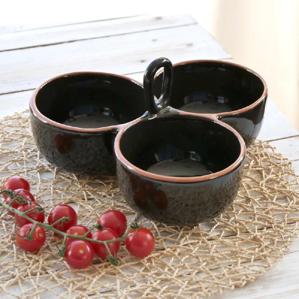 Bruno Evrard Plat à Apéritif Noir à 3 Compartiments - Vaisselle Design Et Tendance