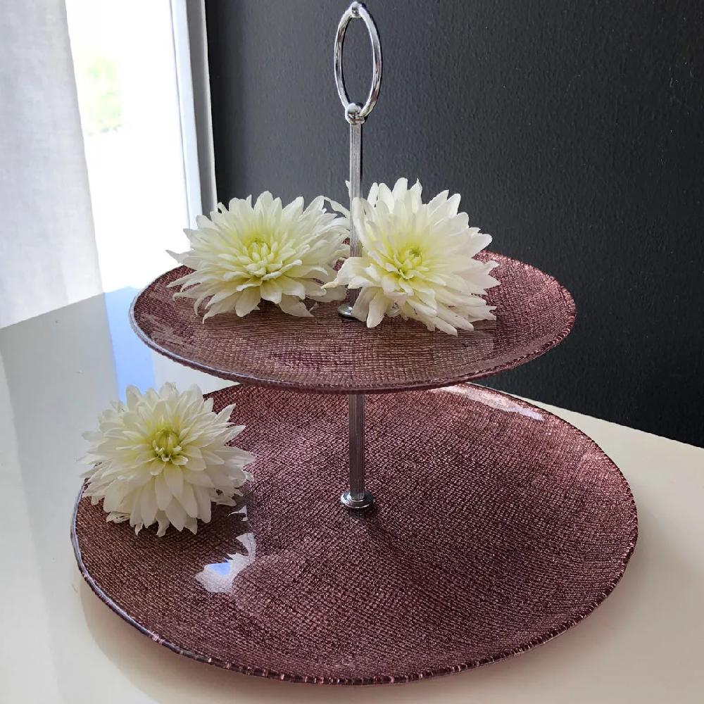 Bruno Evrard Serviteur à Gâteaux 2 étages En Verre Rose - DAMIA