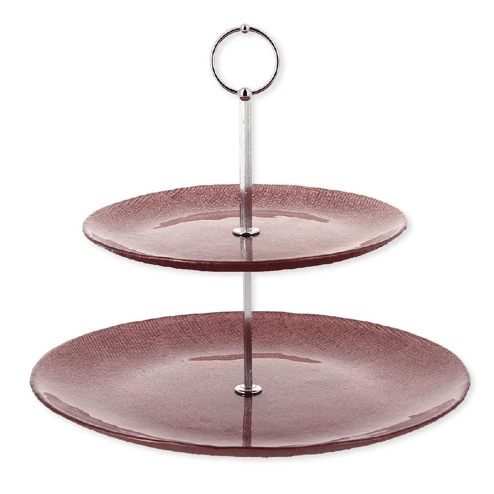 bruno evrard Serviteur à gâteaux 2 étages en verre rose - DAMIA