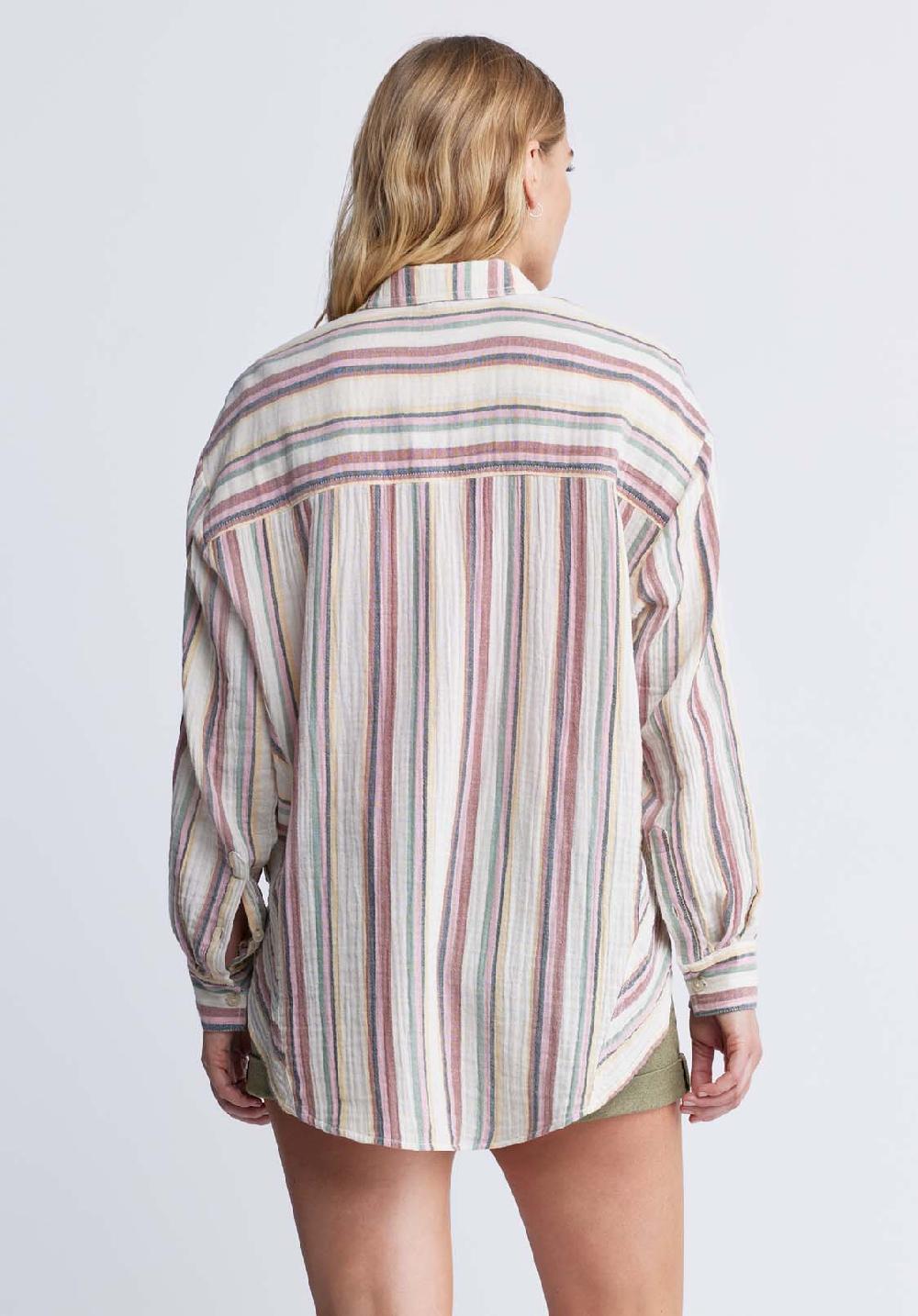 Buffalo David Bitton Aija Women’s Long Sleeve Striped Blouse In Beige & Pink