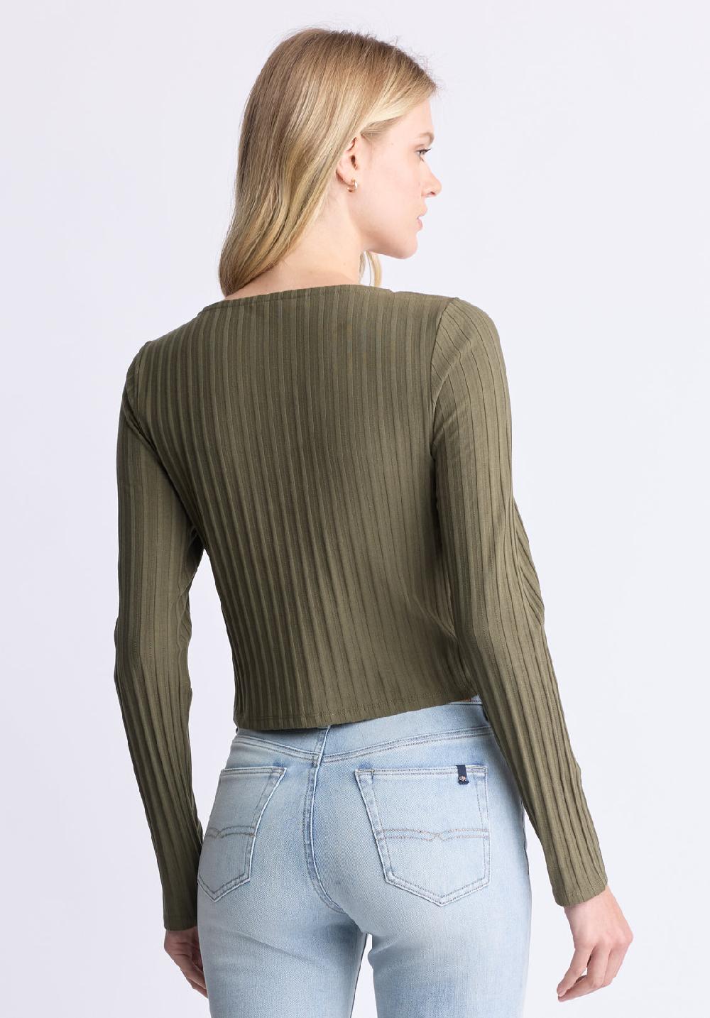 Buffalo David Bitton Albertina Women's Ribbed Long-Sleeve Button-Up Top Olive Green